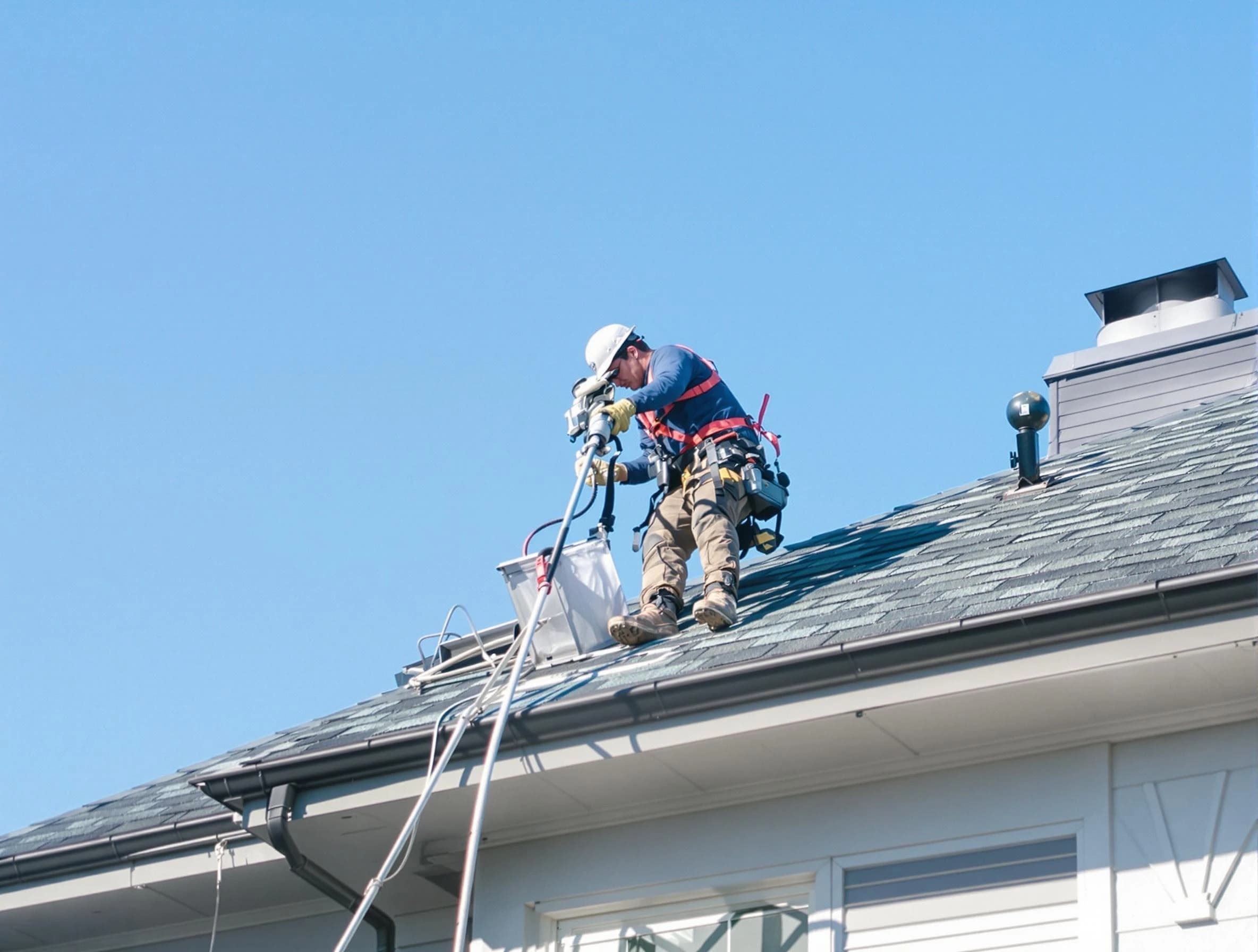 Lone Tree Dryer Vent Cleaning certified technician cleaning a roof-mounted dryer vent system in Lone Tree