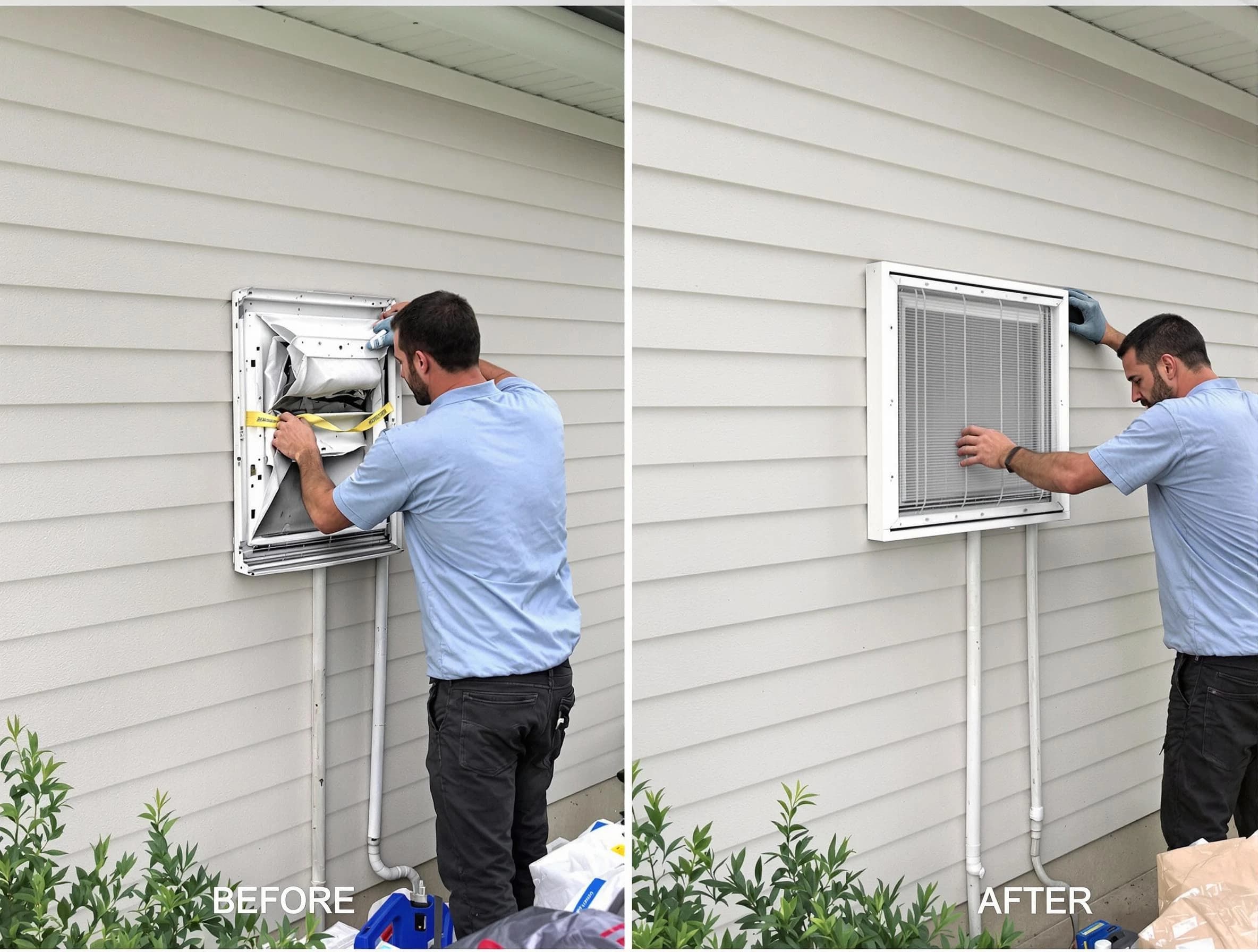 Lone Tree Dryer Vent Cleaning technician installing high-quality dryer vent cover at a residential property in Lone Tree