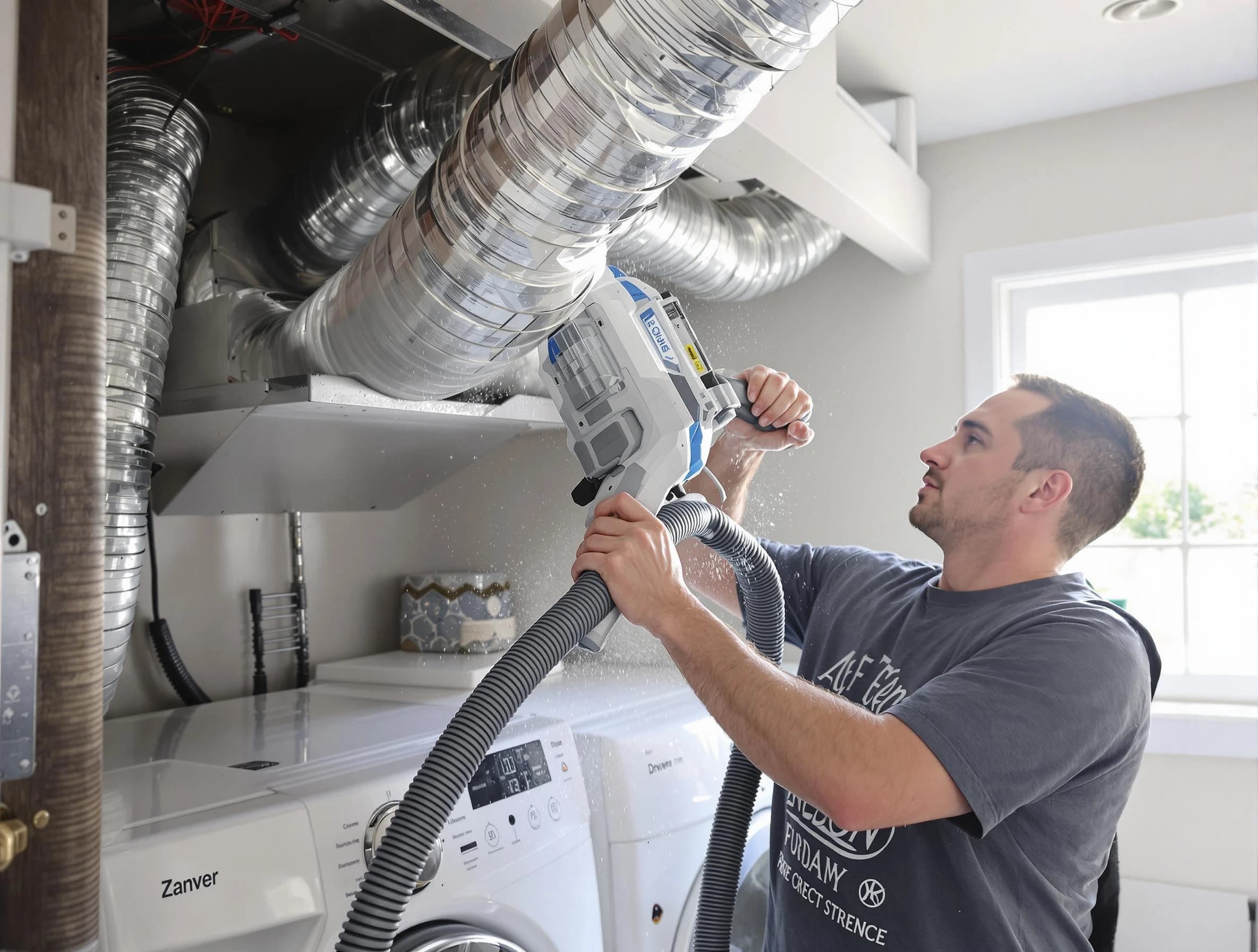 Lone Tree Dryer Vent Cleaning specialist cleaning deep within a dryer vent duct system in Lone Tree