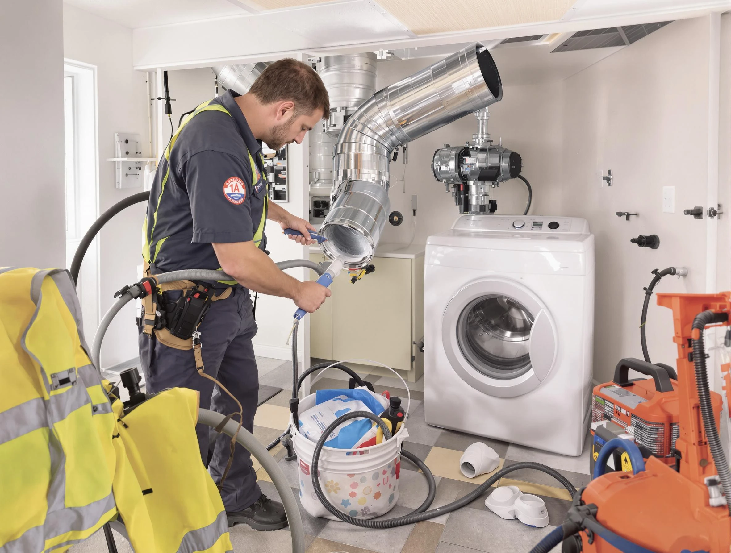 Lone Tree Dryer Vent Cleaning technician using specialized equipment to clear severe dryer vent blockage in Lone Tree